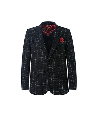 Elie Balleh Boys Black Plaid Boucle Slim Fit Blazer