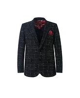 Elie Balleh Boys Black Plaid Boucle Slim Fit Blazer