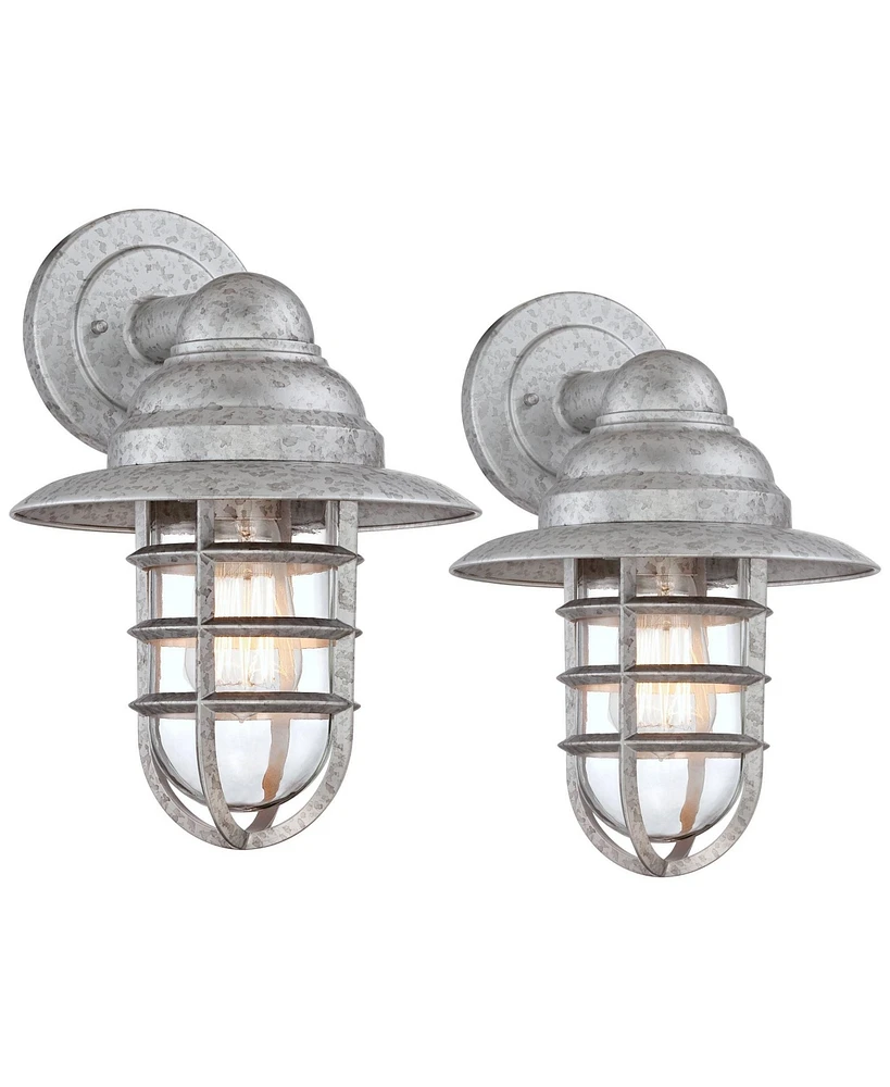 Marlowe 13 1/4" High Farmhouse Rustic Modern Hooded Cage Outdoor Wall Light Fixture Mount Porch House Exterior Outside Set of 2 Edison Bulb Weath