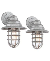 Marlowe 13 1/4" High Farmhouse Rustic Modern Hooded Cage Outdoor Wall Light Fixture Mount Porch House Exterior Outside Set of 2 Edison Bulb Weath