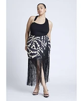 Eloquii Plus Wrap Front Fringe Mini Skirt