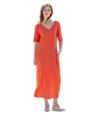 Celtic & Co. Women's Linen Cotton Blend V-Neck Midi Dress