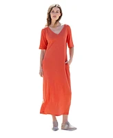 Celtic & Co. Women's Linen Cotton Blend V-Neck Midi Dress