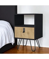One Drawer Faux Wood Nightstand for Compact Bedroom Storage and Organization