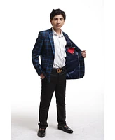 Elie Balleh Boys Navy Slim Fit Wild Plaid Jacket