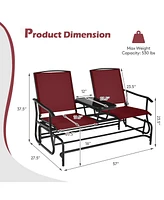 2-Person Double Rocking Loveseat with Mesh Fabric and Center Tempered Glass Table
