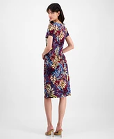 Connected Women's Printed Tie-Front Sheath Dress