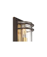 Habitat Modern Industrial Outdoor Wall Light Fixtures Set of 2 Bronze Warm Brass 16" Clear Glass Shade for Post Exterior Barn Deck House Porch Ya