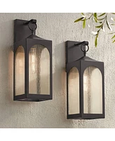 Tyne Modern Outdoor Wall Light Fixtures Set of 2 Bronze Metal Lantern Frame 20 1/2" Seedy Glass Panels for Post Exterior Barn Deck House Porch Ya