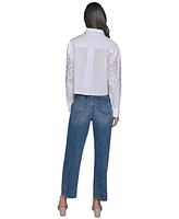 Karl Lagerfeld Paris Women's Cropped Button-Front Shirt