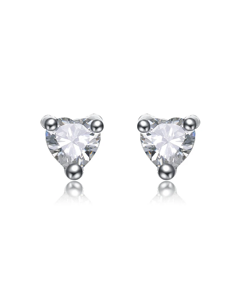 White Gold Plating with Clear Heart-Shaped Cubic Zirconia Stud Earrings
