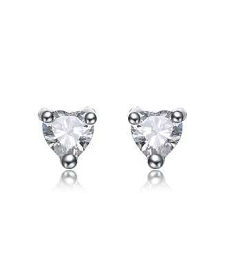 White Gold Plating with Clear Heart-Shaped Cubic Zirconia Stud Earrings