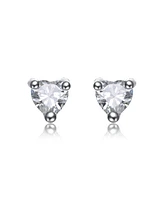 White Gold Plating with Clear Heart-Shaped Cubic Zirconia Stud Earrings