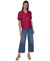 Karl Lagerfeld Paris Women's Studded Short-Sleeve Shirt