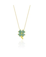 Spero London Four Leaf Clover Sterling Silver Necklace - Green