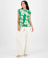 Anne Klein Petite Printed Extended-Shoulder Asymmetric Top
