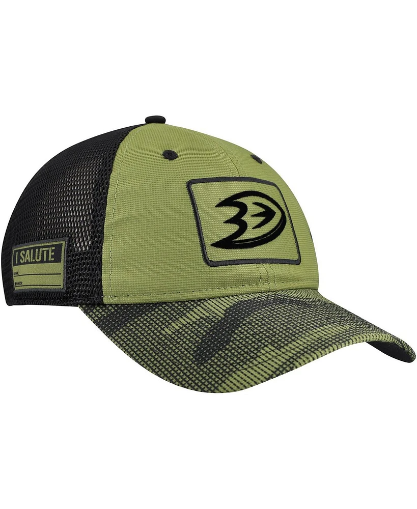Fanatics Men's Olive Anaheim Ducks Military Appreciation Trucker Adjustable Hat