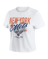 Wear by Erin Andrews Women's White New York Mets Distressed Cropped Baby T-Shirt