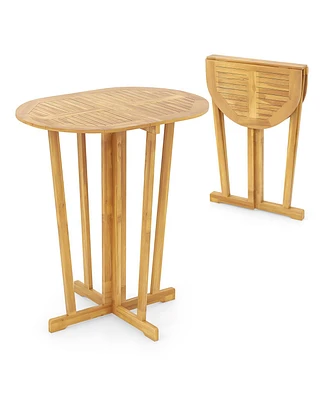 Outdoor Folding Bar Table with Oval Tabletop and Cross Base