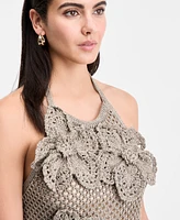 I.n.c. International Concepts Women's Floral-Applique Metallic-Knit Halter Top, Exclusively at Macy's