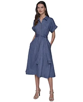 Karl Lagerfeld Women's Belted Pinstripe Midi Dress