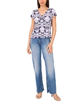 Sam & Jess Petite Printed V-Neck Cap-Sleeve Tee