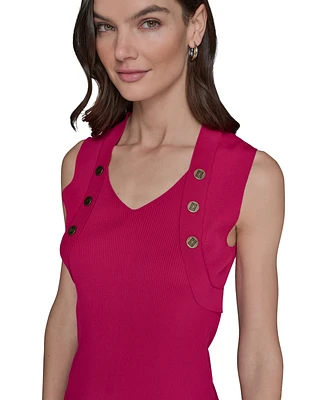Karl Lagerfeld Paris Women's Ribbed Button-Front Sweater Tank Top