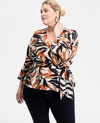 I.n.c International Concepts Plus Printed Kimono Wrap Top, Exclusively at Macy's