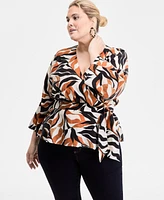 I.n.c International Concepts Plus Printed Kimono Wrap Top, Exclusively at Macy's