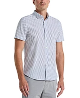 Perry Ellis Men's Slim Fit Short Sleeve Geo Print Button-Down Shirt
