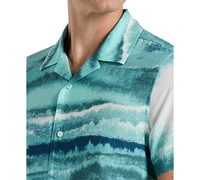 Perry Ellis Men's Short Sleeve Wave Print Button-Front Camp Shirt