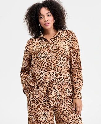 I.n.c. International Concepts Plus Animal-Print Shirt, Exclusively at Macy's
