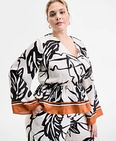 I.n.c. International Concepts Plus Printed Peplum Top, Exclusively at Macy's