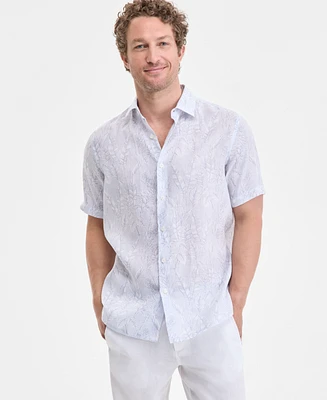 Club Room Men's Elevated Line Regular-Fit Tropical-Print Button-Down Linen Shirt, Exclusively at Macy's