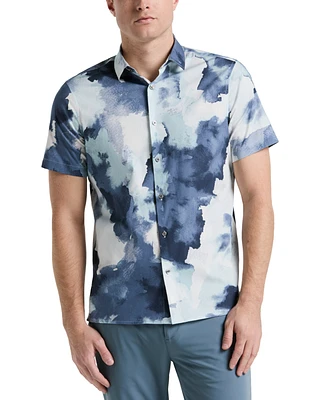 Perry Ellis Men's Short Sleeve Watercolor Print Button-Front Shirt