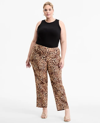I.n.c. International Concepts Plus Printed Mid-Rise Straight-Leg Pants, Exclusively at Macy's