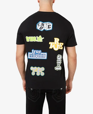 True Religion Men's Short Sleeve Mix Media Sticker T-Shirt