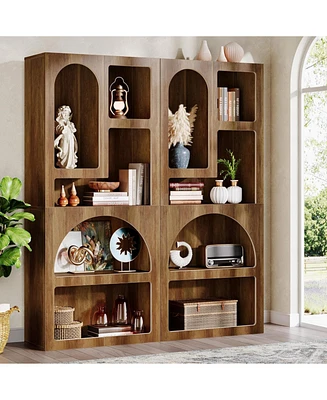 Tribesigns 70" Tall Geometric Bookshelf Set of 2, White Arched Bookcase with 5 Irregular Storage Shelves, Modern Open Art Decor Display Shelf Fre