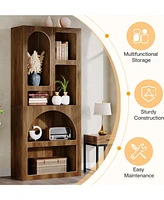 Tribesigns 70" Tall Geometric Bookshelf Set of 2, White Arched Bookcase with 5 Irregular Storage Shelves, Modern Open Art Decor Display Shelf Fre