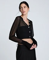 Kenneth Cole Women's Sheer Saddle-Shoulder Cropped Cardigan