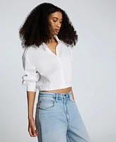 Kenneth Cole Women's Button-Front Long-Sleeve Cropped Shirt