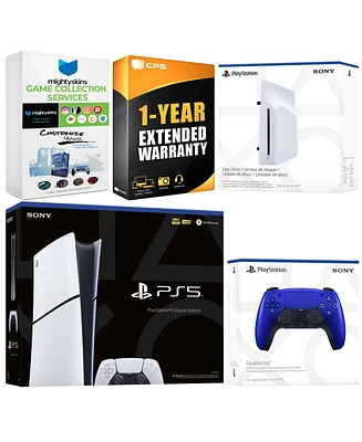 Sony PlayStation 5 Slim Digital Bundle with Disc Drive, Extra Controller, MightySkins Game Collection and Year Extended Warranty