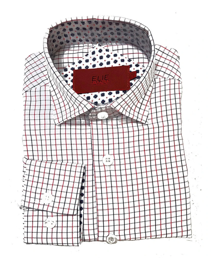 Elie Balleh Little Boys Red Plaid Short Sleeve Slim Fit Shirt