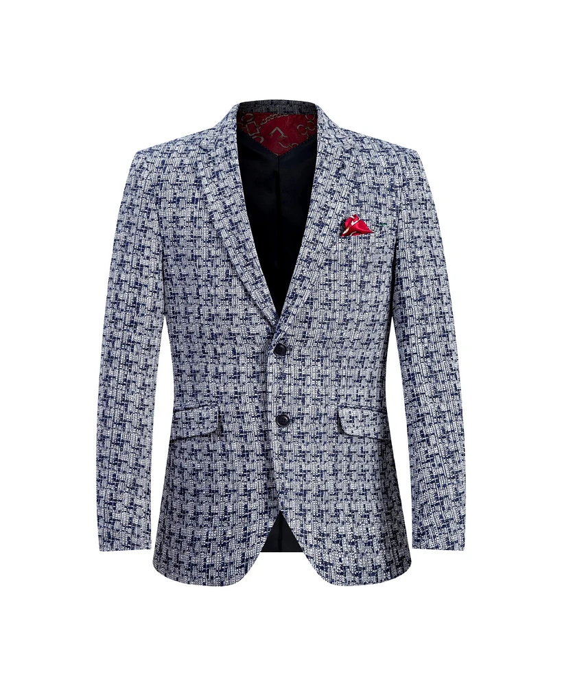 Elie Balleh Boys Navy Slim Fit Houndstooth Blazer