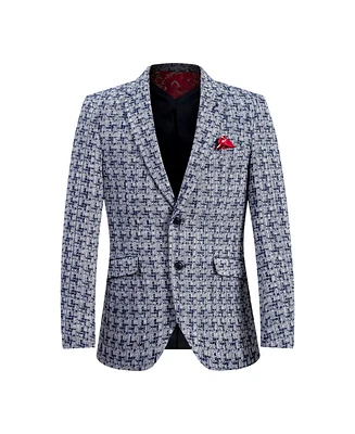 Elie Balleh Boys Navy Slim Fit Houndstooth Blazer