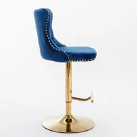 Modern Blue Velvet Bar Stools, Set of 2