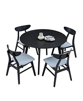 Black Round Kitchen Table & 4 Fabric Chairs