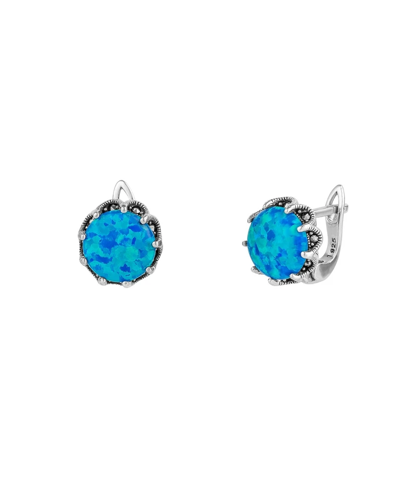 Spero London Round Opal High Quality Sterling Silver Earrings