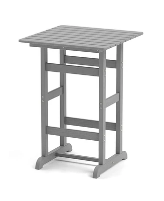 30 Inch Square Bar Table Dining Table with Slatted Tabletop for Poolside-Gray