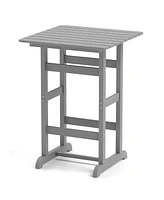 30 Inch Square Bar Table Dining Table with Slatted Tabletop for Poolside-Gray